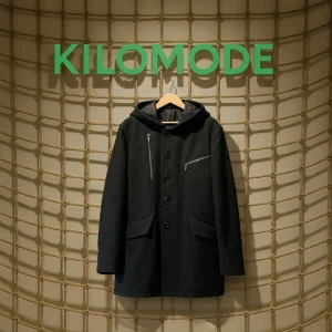 Elegant Black Hooded Coat – Stylish Winter Jacket